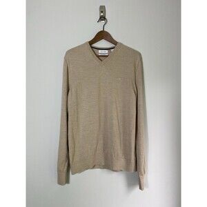 Calvin Klein Extra Fine Merino Wool Sweater Beige V-Neck Men’s L